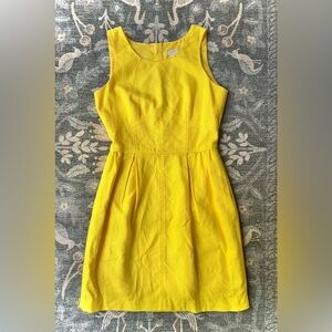 J. Crew Textured Woven Yellow Fitted Mini Dress Scoop Neck Sleeveless